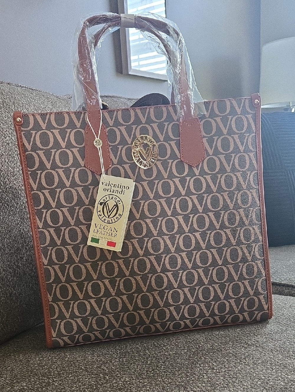 SEALED IN BAG: NEVER OPENED: Valentino Orlandi Brown & Tan Monogram Tote